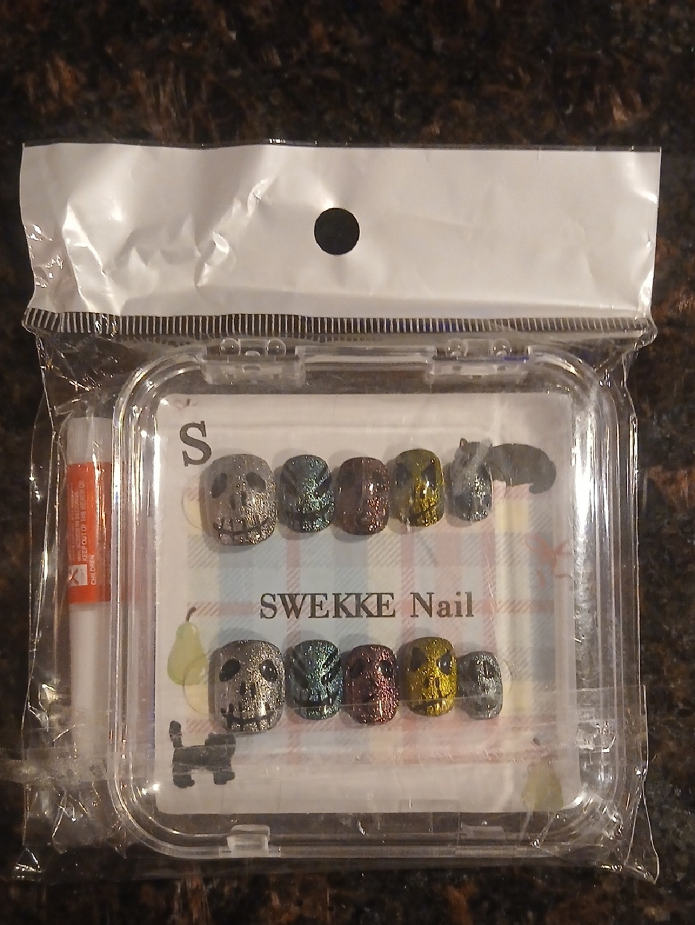 Multicolor Glitter Skull Press-On Nails - Women Makeup Nail Tools